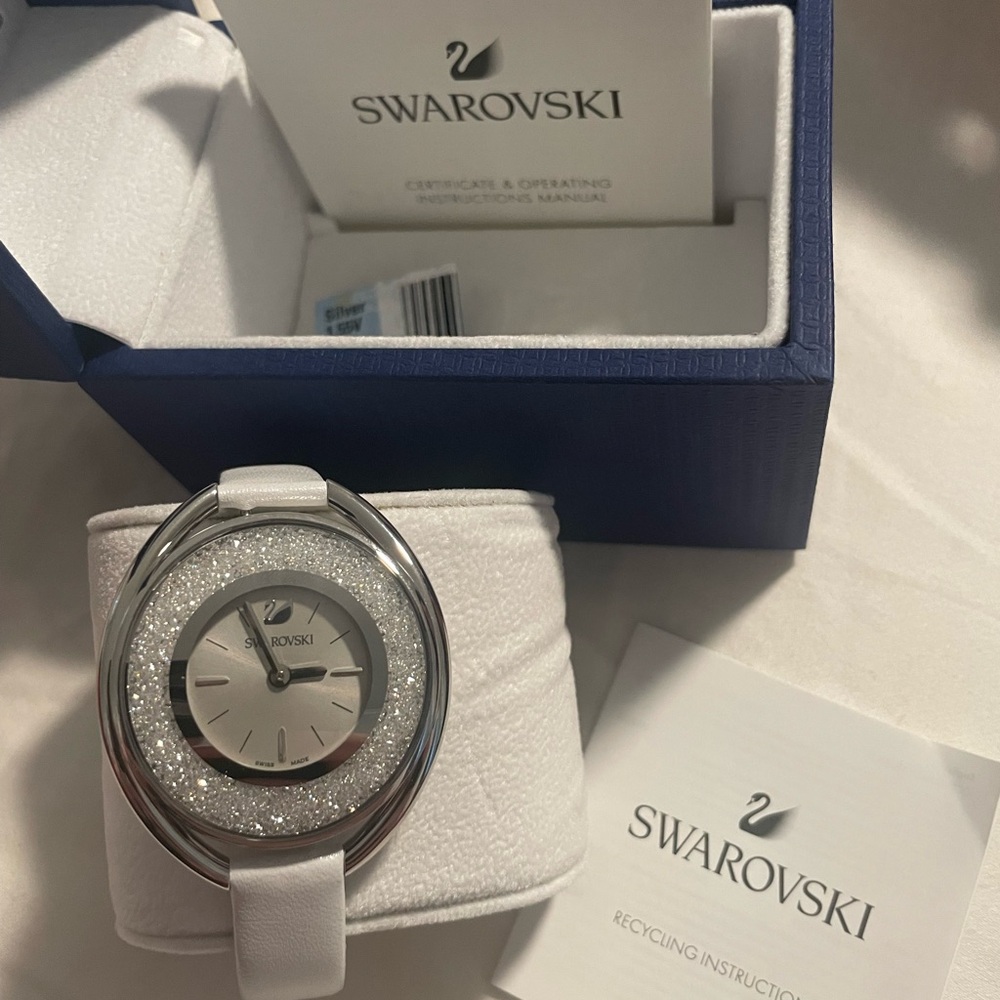 Swarovski Crystal-Embellished White and Silver Timepiece